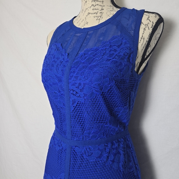 Adelyn Rae Dresses & Skirts - Adelyn Rae Royal Blue Lace & Mesh Sleeveless High-Low Dress - Small